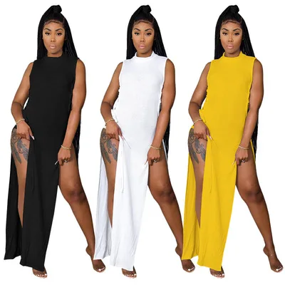 

B35794A 2021 Latest women sexy v neck side split long open bandage dress, Shown