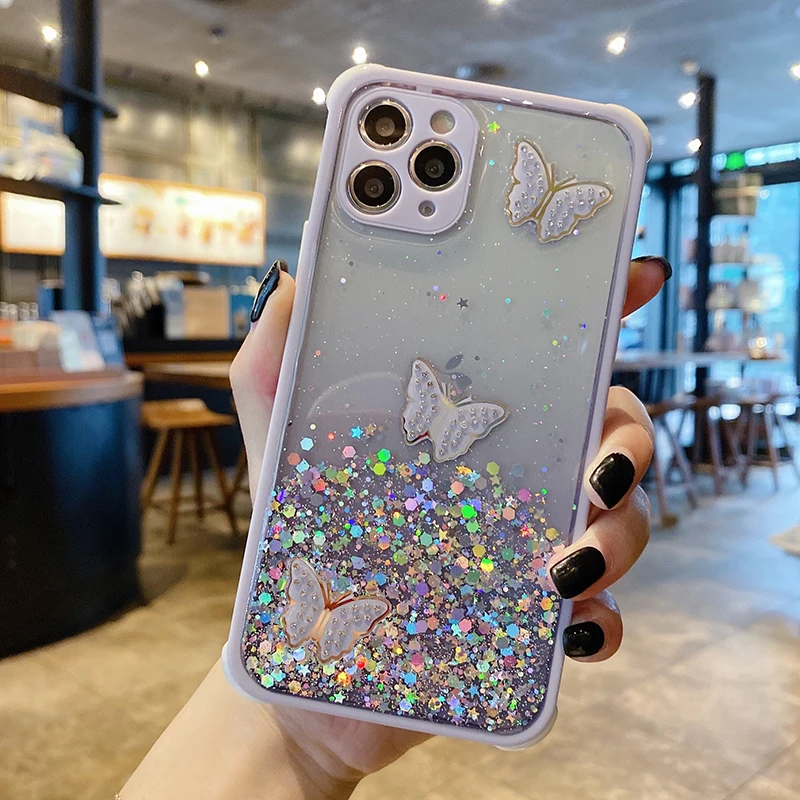 

Glittering Butterfly Design Shockproof Custom Logo Cell Phone Case For vivo y51 y20 v20 Mobile Back Cover, Matcha green / dark green / yellow / purple / orange / black