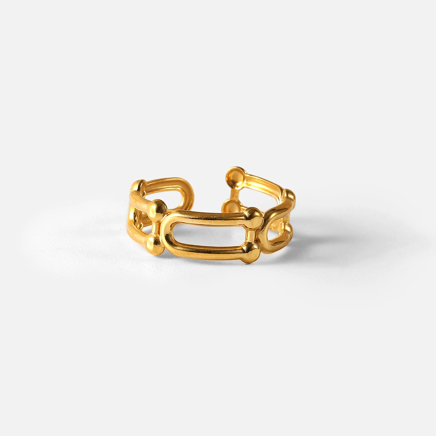 

Personalized Gold Stainless Steel Ring U Shaped Horseshoe Buckle Chain Open Adjustable Chunky Ring