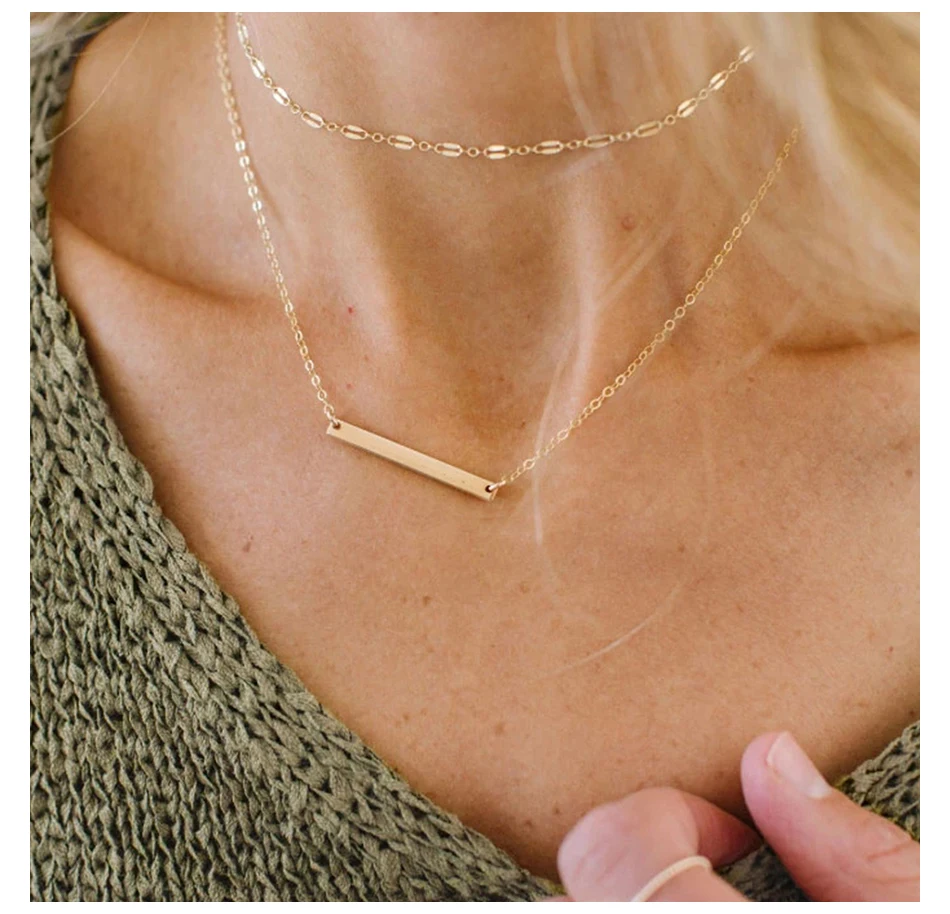 2 pcs Layered Necklace Set Bar