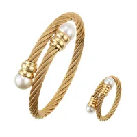 

S-219 Xuping 14k/18k/22k/24k two piece jewelry set women stainless steel gold plated cuff cable bangle+ring