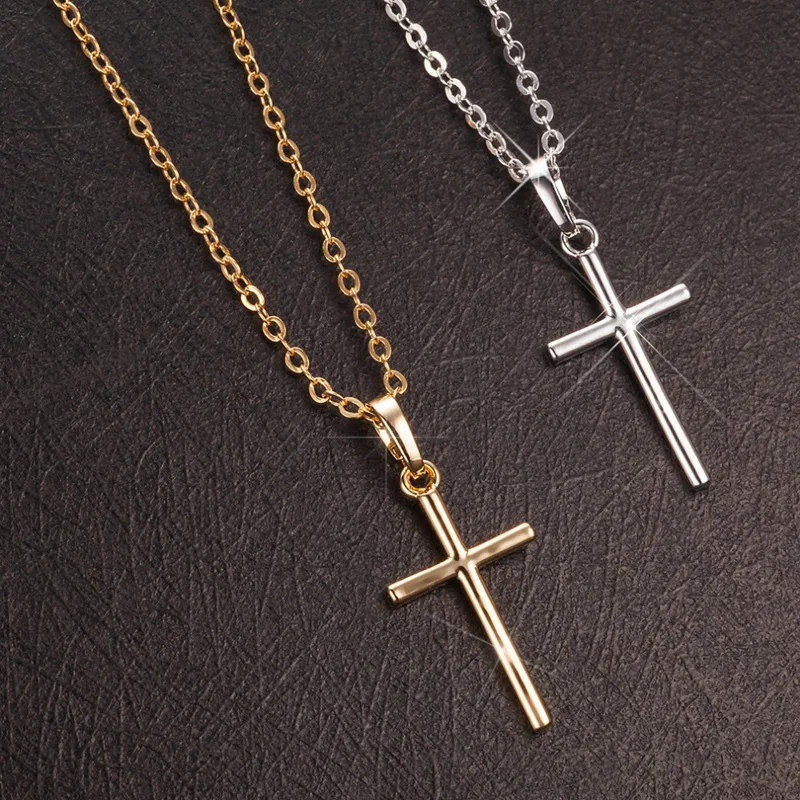 

Simple Fashion Cross Chain Necklace For Women Men Luxury Ladies Gold Jewelry Pendant Necklaces Crucifix Christian Ornament Gifts, Gold/silver