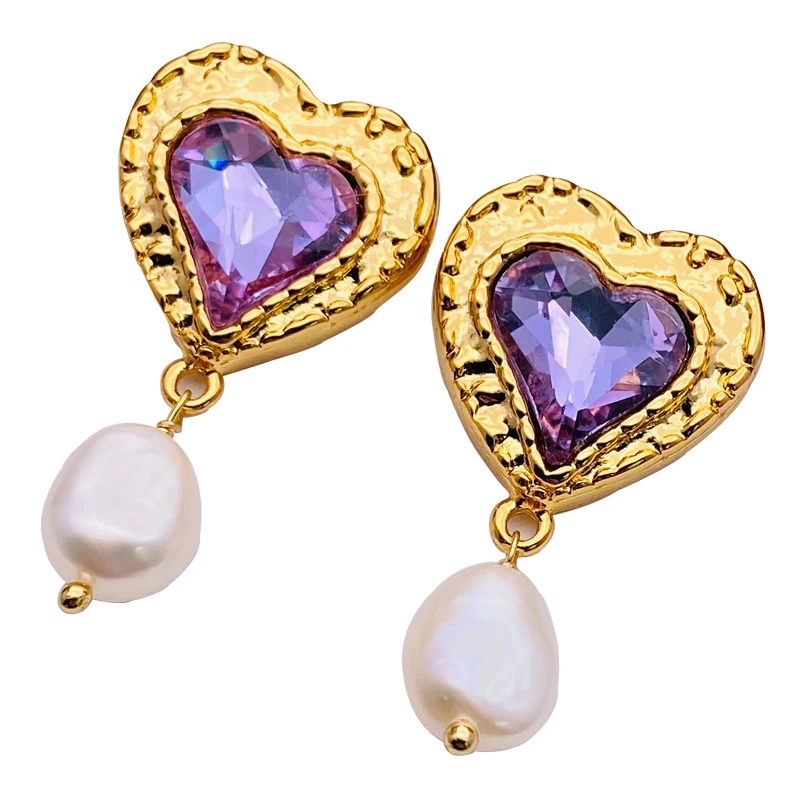 

Love Heart Baroque Pearl Earring Vintage Gold Plated Earrings Wholesale