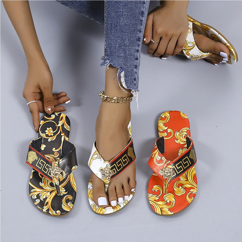

Superstarer Large size flat rhinestone metal beach flip flops slippers