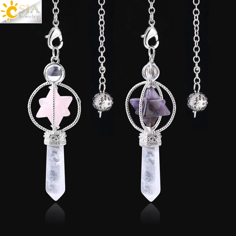 

CSJA Healing Reiki Chakra Pendant Crystal Quartz Amethyst Gemstone Merkaba Pendulum F770