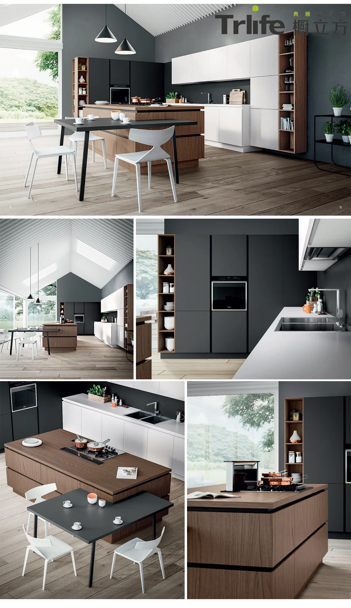 China custom modern open table cabinet overall design melamine modular kitchen