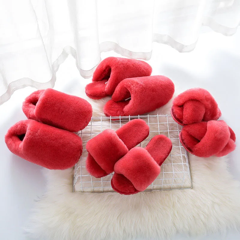 

Wholesale Australian sheep indoor Fur slippers furry slides slippers for women, Any color