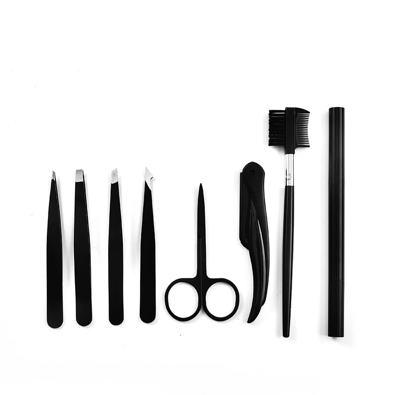 

Professional Eyebrow Grooming Kit 8 in 1 Tweezers for Women Eyebrows include Stainless Steel Razor Brush with Trave Case