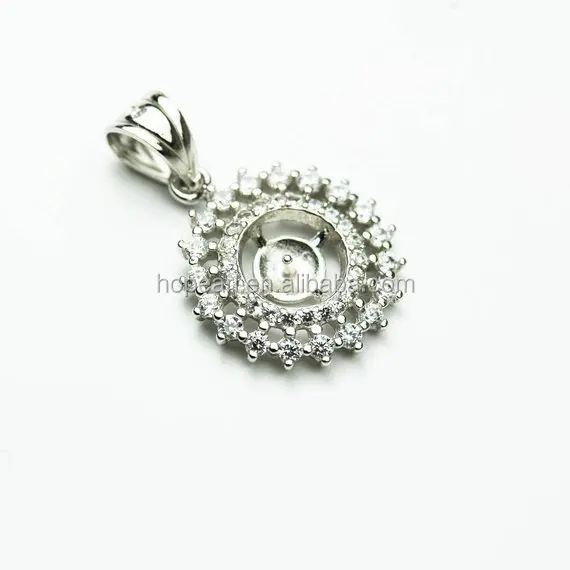 

SSP196 Sun Pendant Small Charm Two Layer Zircons Surrounded Pendants Settings 925 Silver Sterling