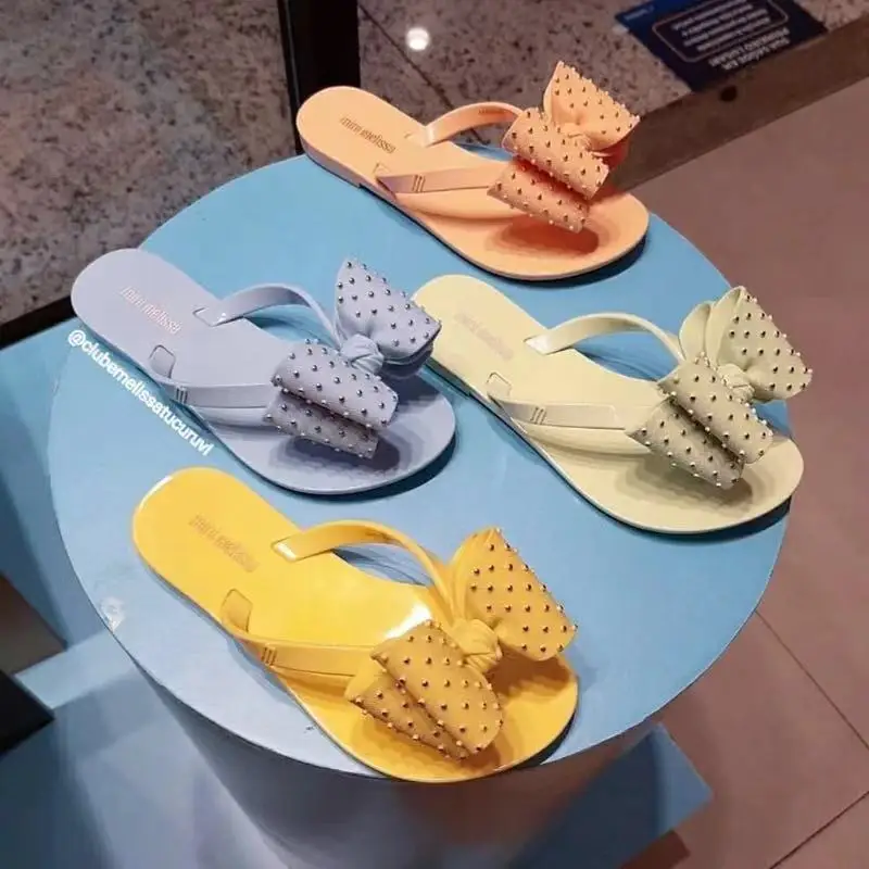 

The new 2021 ms Melissa and flip-flops with bowknot clip with flat feet cool summer beach slippers
