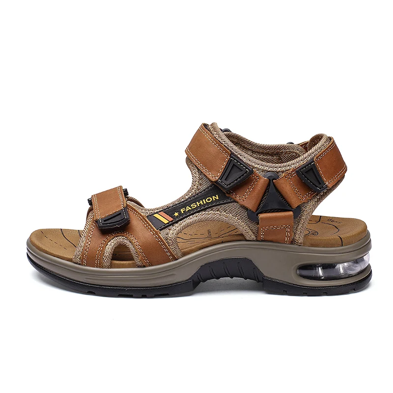 

Wholesale Factory Beach Non Slip Leather Cowhide Big Size Customized Men Sandals