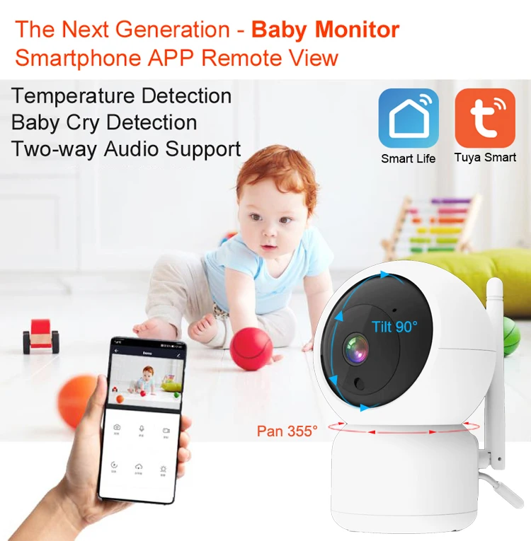 wireless baby monitor with smart motion detection and temperature sensor monitoring baby