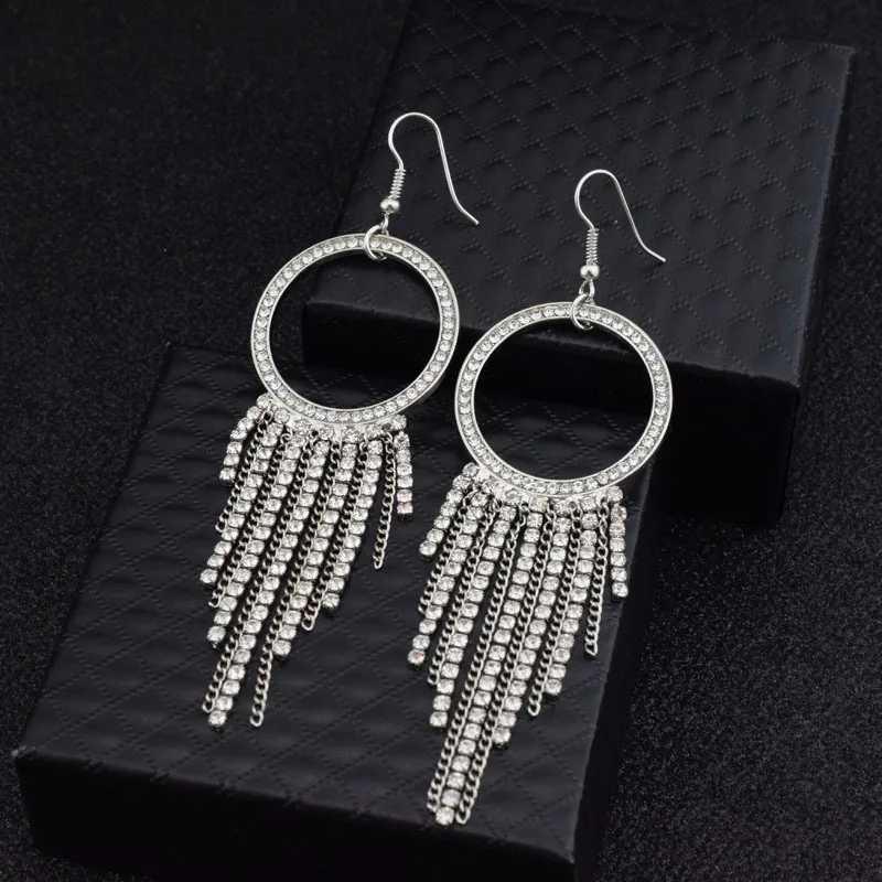 

Round Dangle Earrings Party Jewelry Gifts Long Tassel Rhinestone Earrings pendant for Women