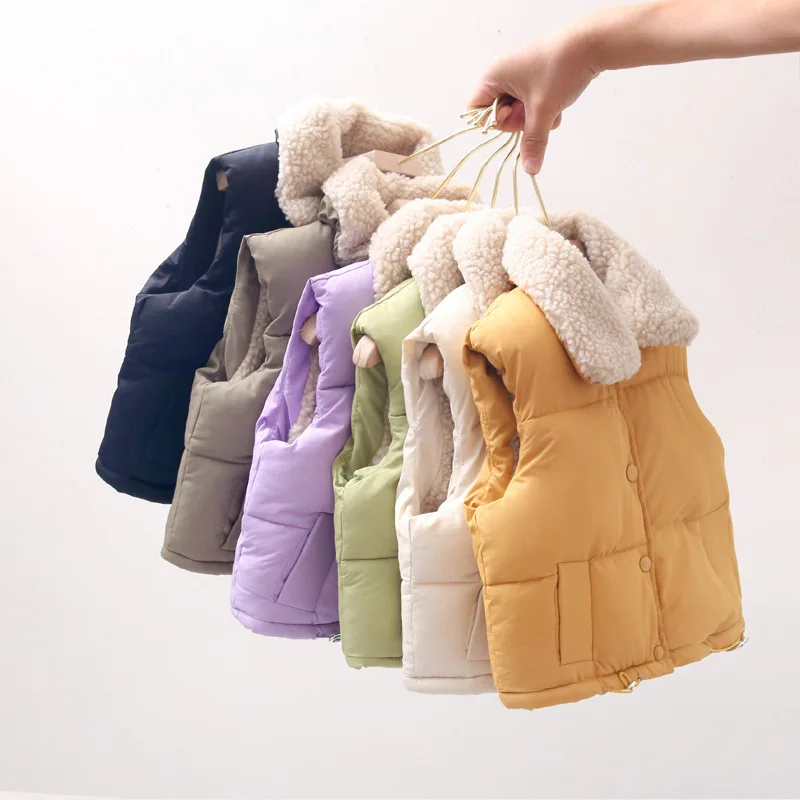 

Children's cotton vest new plus velvet quilted vest boys and girls thick down cotton short jacket