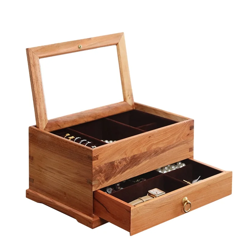 

Light luxury texture exquisite brass handle high-grade style jewelry box, Light brown
