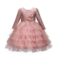 

C8001 Hot sales Fashion wholesale have Flower O-neck Princess Grown Sweet Pure Color Little Girls Dresses