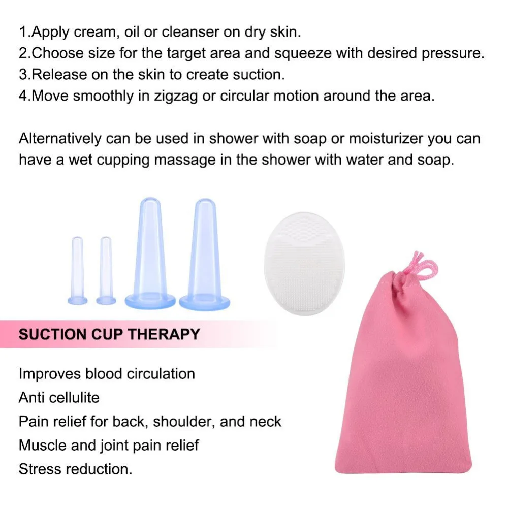 Silicone Facial Cupping Therapy Set Eye Massage Cupping Kit.4 Cups