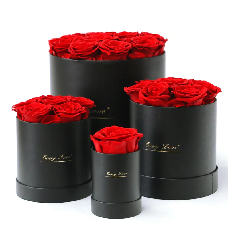 

2024 new idea wedding real natural eternal roses forever preserved red rose in round hug bucket gift box for Valentine's Day