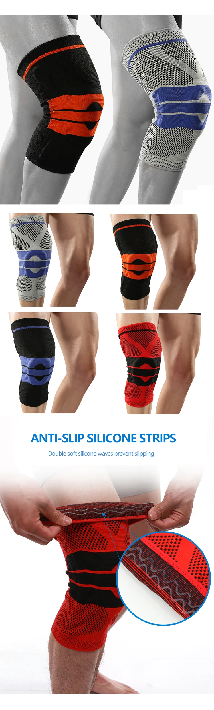 Enerup Soft Compression Sports Silicone Spring Full Powerlifting Knee Pad Support Brace Sleeve