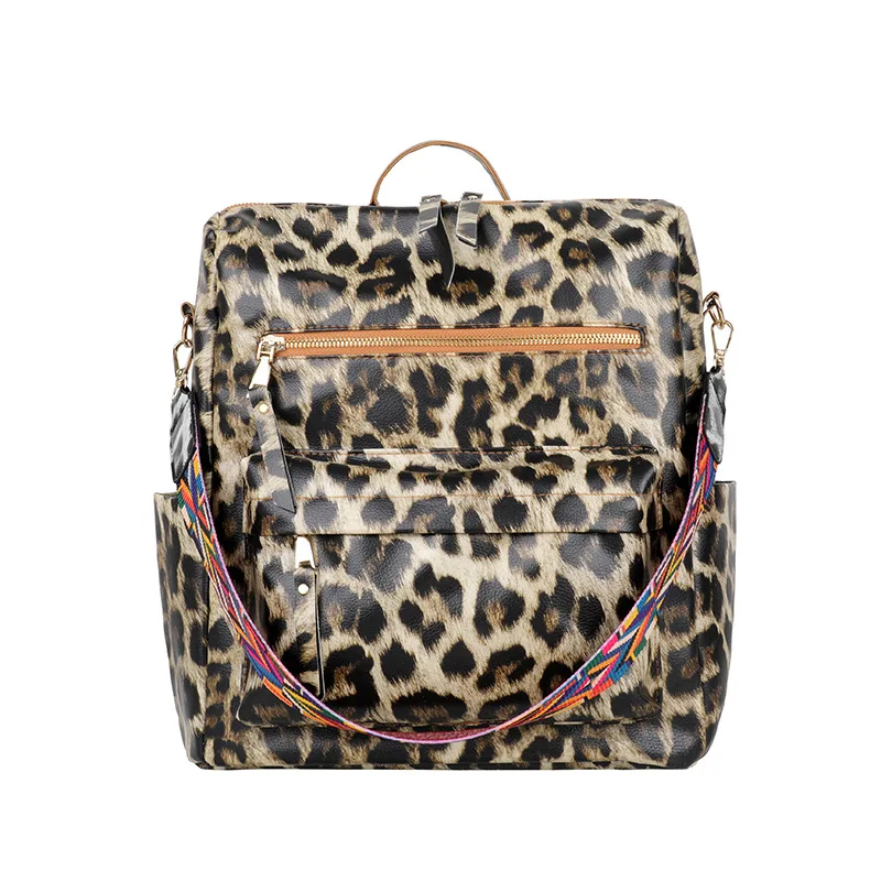 

SB091 Multifunctional student backpack large capacity Leopard grain pu leather anti-theft school backpack bags, 3 colors