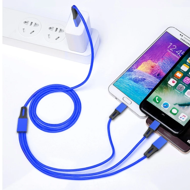 

three-in-one mobile phone charging cable usb cable for all phones fast charging data cable, Blue