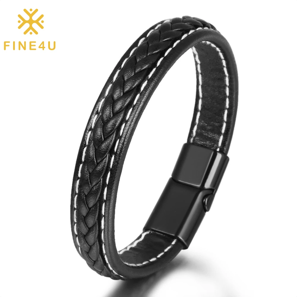 

New Birthday Gift Men SIMPLE FASHION Jewelry Braided Magnetic Clasp Bulk Wide Leather Bracelet