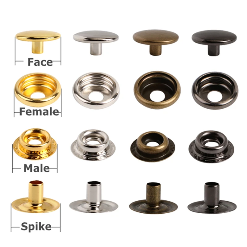 

Iron Metal Snap Fastener Press Stud Rivet Sewing Leather Button Craft For Clothes Garment DIY Decoration Accessories, Gold/silver/gun black/bronze