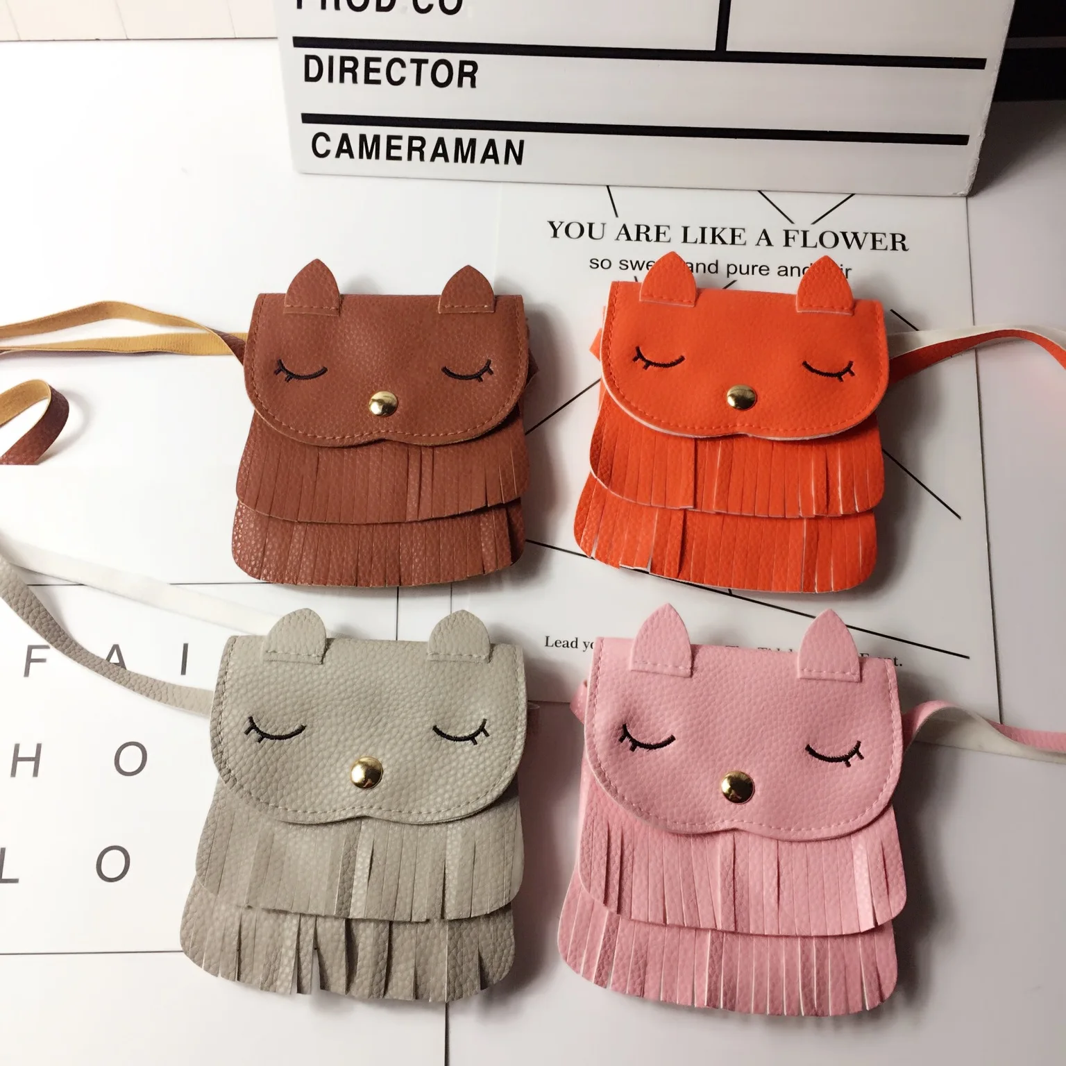 

Mini PU Leather Satchel Cute Cat Kids Girls Shoulder Bag Small Coin Purse Messenger Bags With Tassel