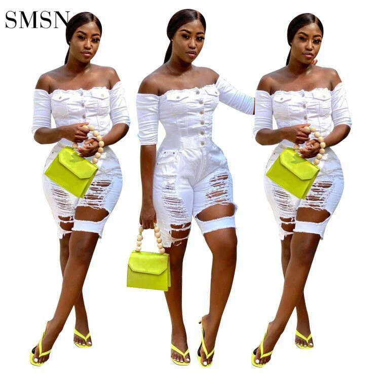 

Off Shoulder Woman Jumpsuit 2022 Women Jeans Jumpsuit And Rompers Summer Clothes For Ladies