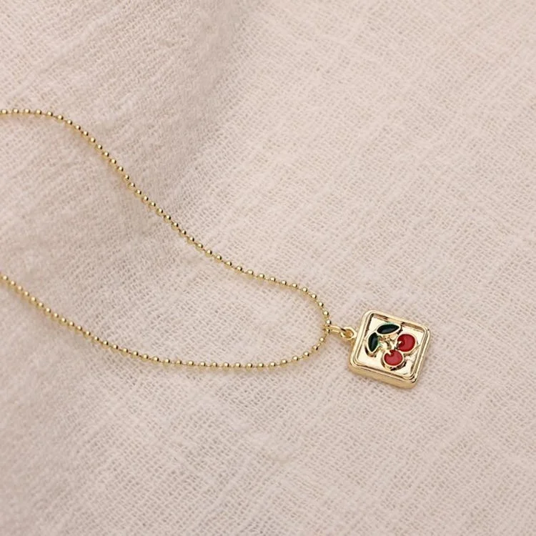 

Fashionable Stainless Steel Cherry Baby Fruit Cute Jewelry, Gold Plated Colorful Enamel Necklace Cherry Charm Necklace, Gold color