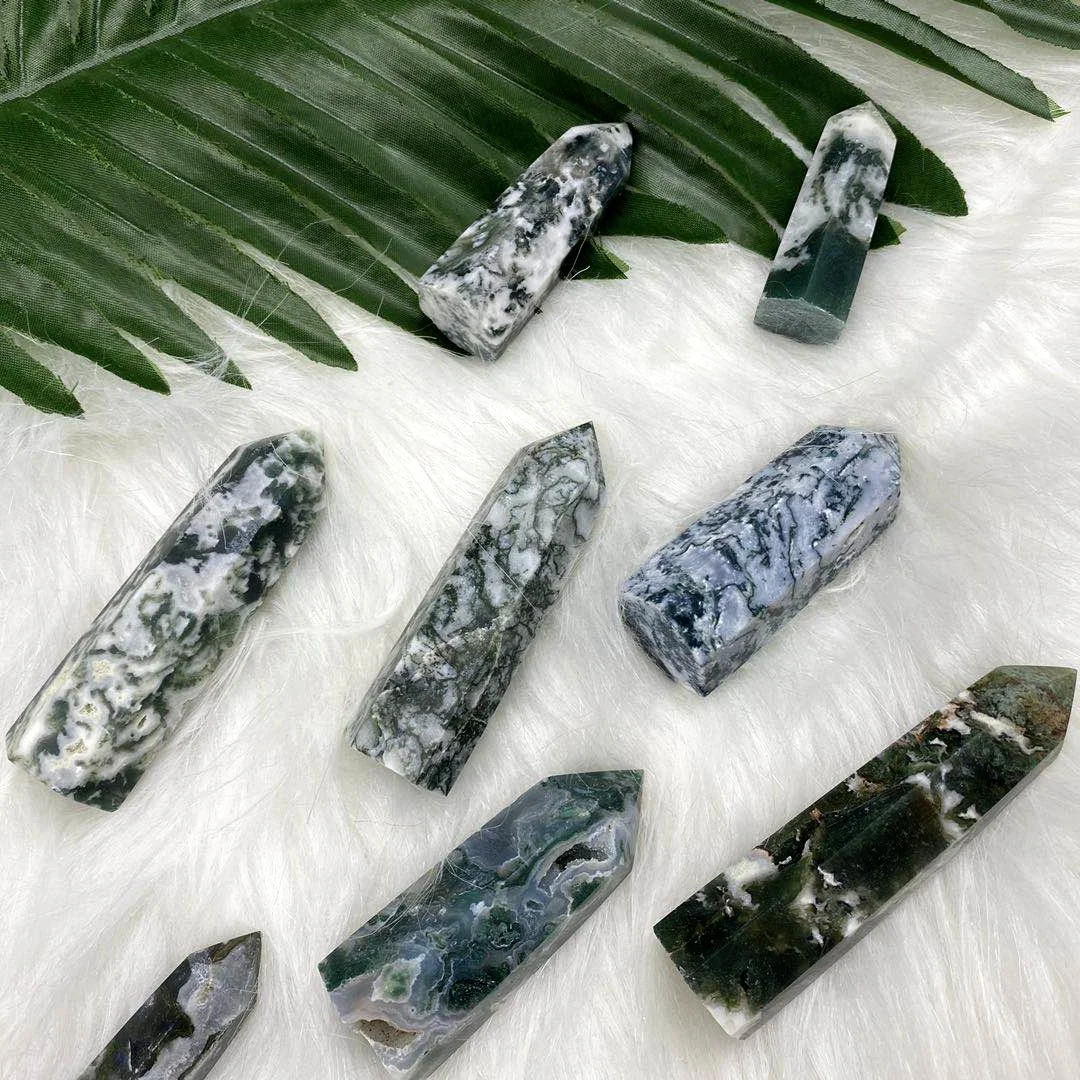 

Hot sale Feng Shui Gemstone Folk Crafts Healing Moss Agate Crystal Point