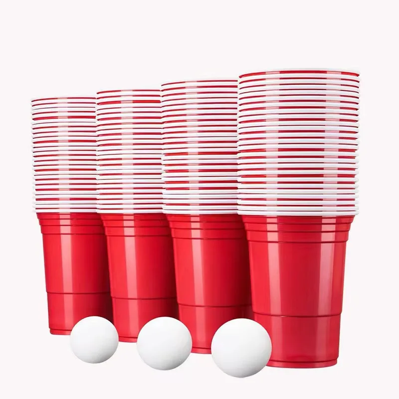 

Christmas Colorful Hexagonal Beer Pong Drinking Game Cups Red Plastic 12oz Cup With 3 Balls for Party Bar Pool