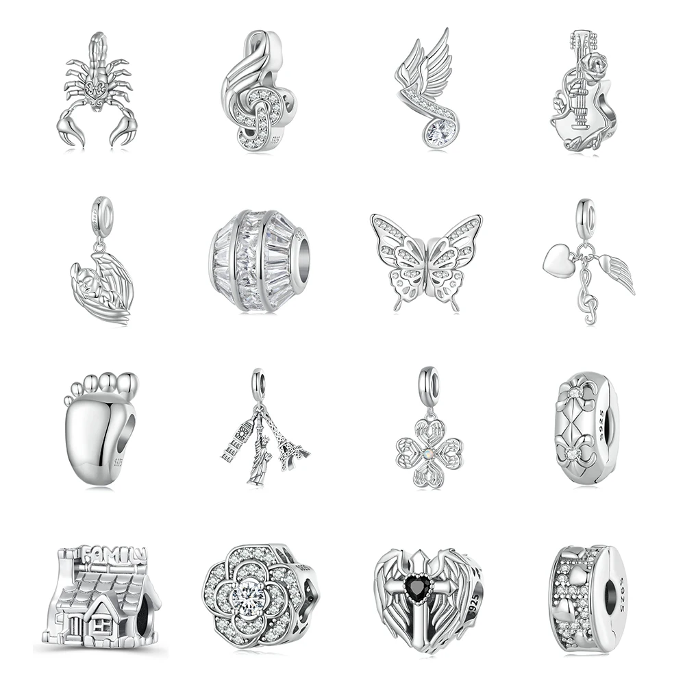 

2024 Trendy 925 Sterling Silver Fine Jewelry CZ Charm for Jewelry Making 925 Flower Butterfly Zircon Pendant Charms for Women