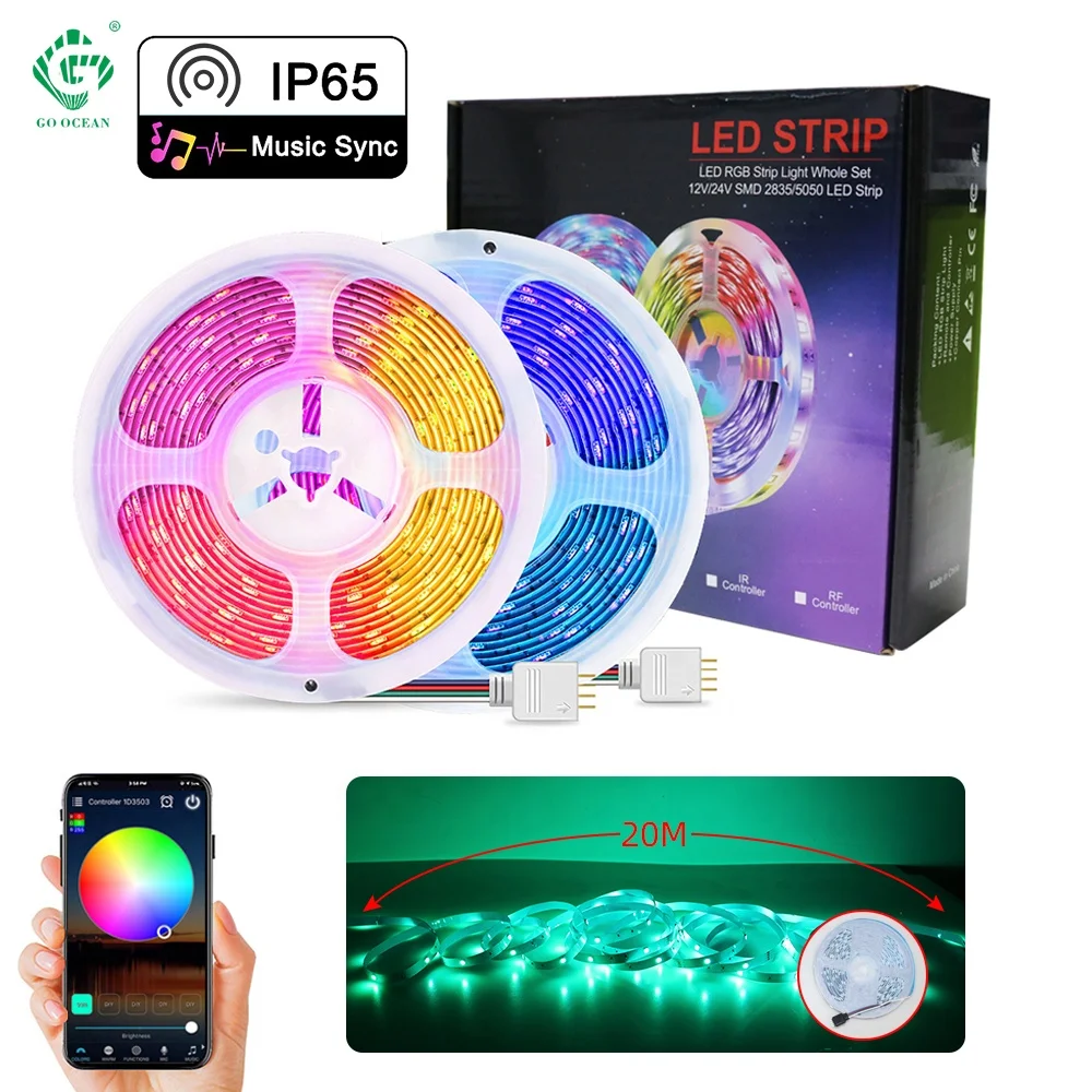 

Smart APP SMD 5050 RGB Colorful DC12V Flexible Tape Ribbon Waterproof Lighting LED Strip Light
