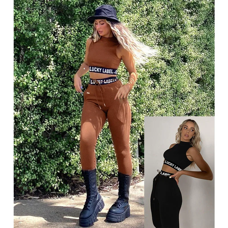 

Free Shipping Hot sale fashion print yoga set slim sleeveless crop top high waist leggings two piece set women, Customized color