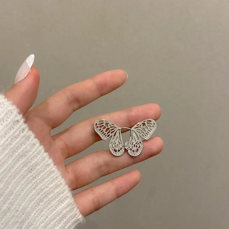 

Fine Earrings Jewelry Copper Alloy Butterfly Inlay Zircon Stud Earrings 925 Sterling Silver Stud Earrings for women