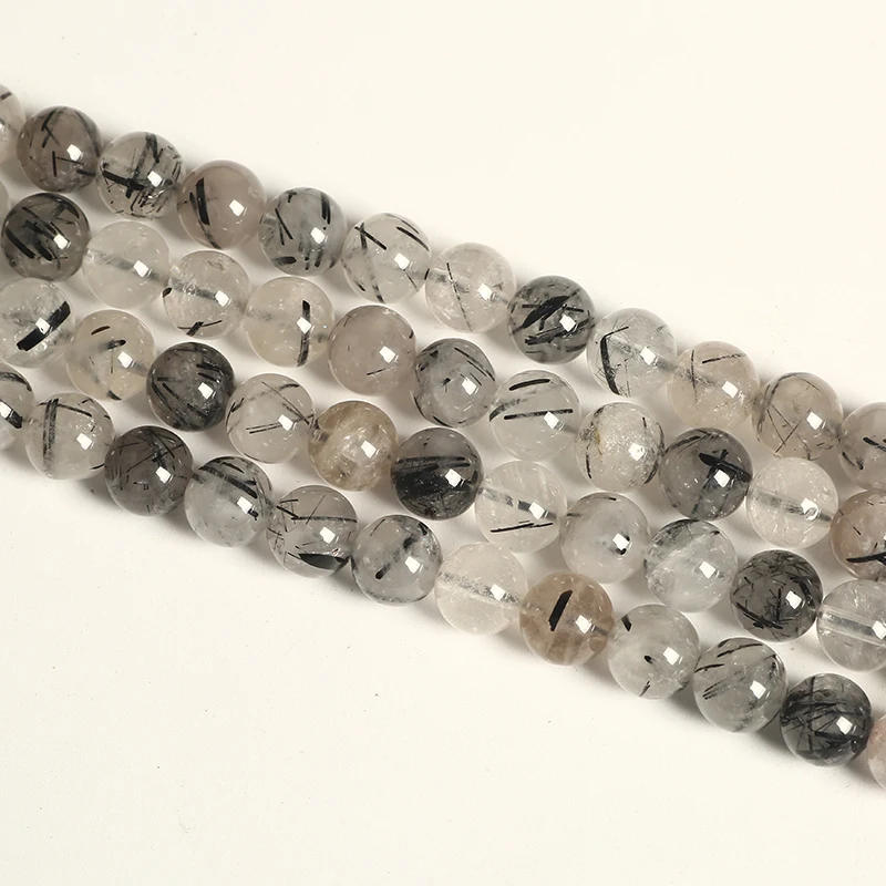 

wholesale Natural Quartz Stone Black Hair Crystal Round Loose Beads Spacer Bead DIY Bracelet Accessories, Pciture