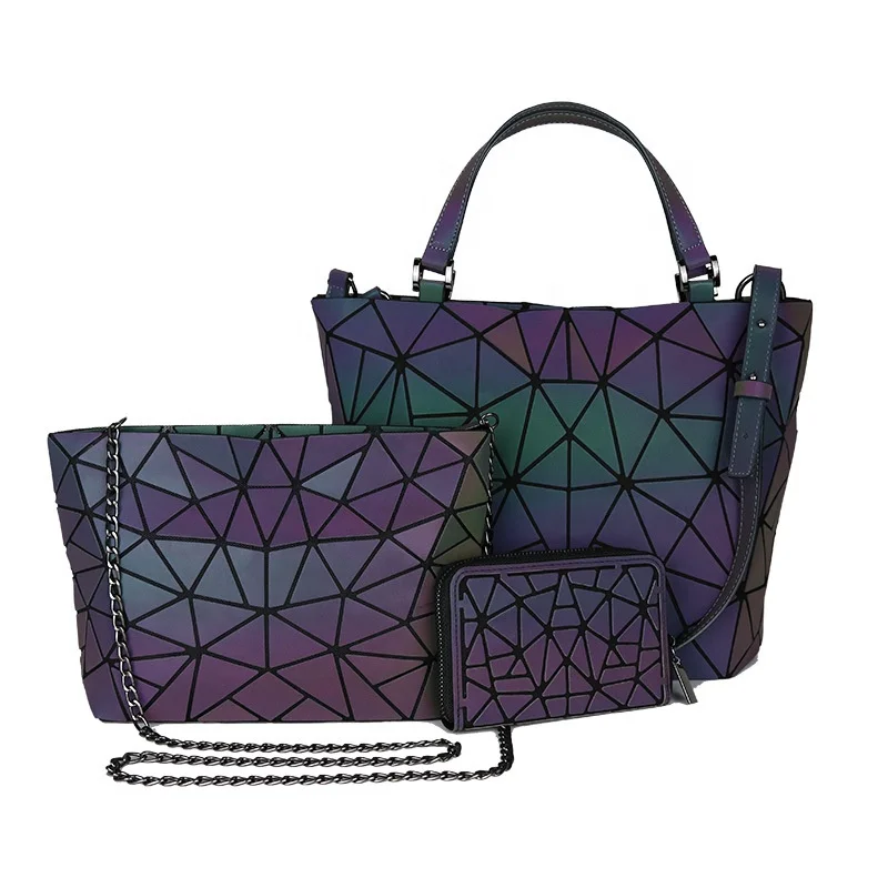 

luxury geometric reflective purses and handbags women shoulder bag set women handbags 4 pcs, Luminous 3 bags