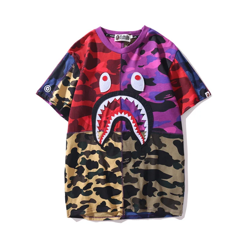 

2021 Men Camouflage Stitching Fashion Wild Explosion Street Sports Casual Loose Short Sleeved T Shirt