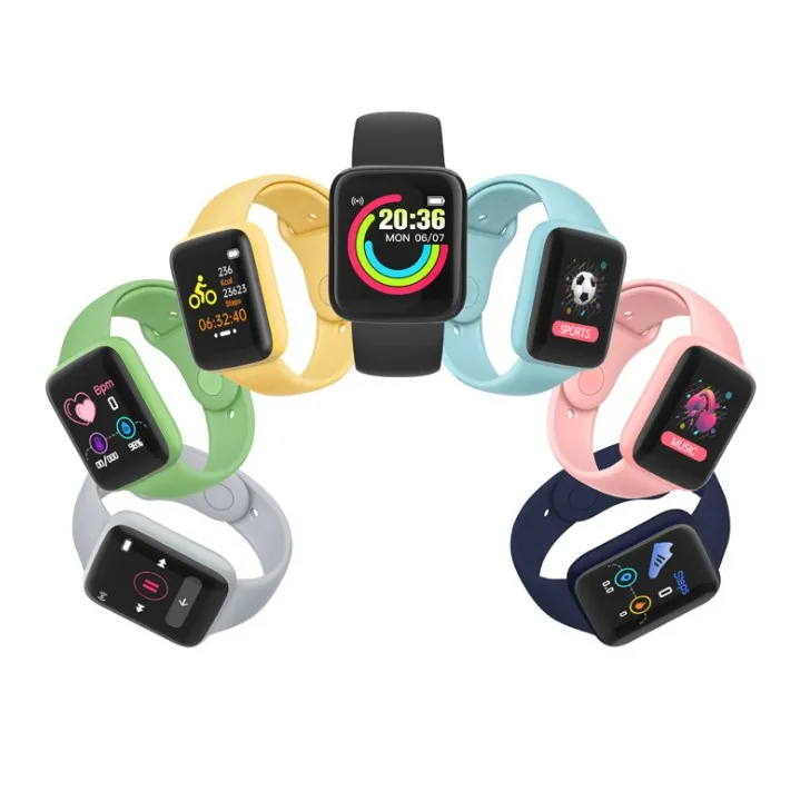 

Macaron D20 smart watch color screen heart rate monitorning fitness tracker sports wristband Y68 bluetooth smart bracelet, Black white pink blue green yellow light blue gray