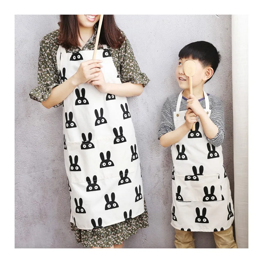 

Custom Cute Cotton Linen Cartoon Apron Cotton Kids Comfortable Parent Child Apron Set, Multi color