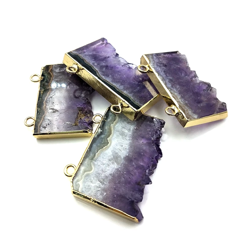 

Natural Raw Amethyst gemstone Druzy Geode Slice Pendant Gold Plated Crystal Purple Charms Necklace Pendants Wholesale Supplies, Purple natural pendant