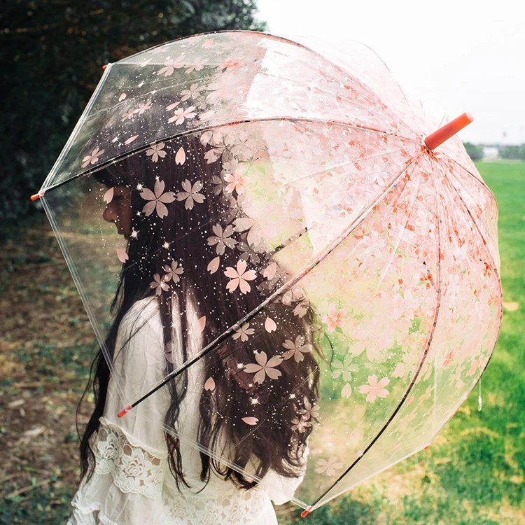 

CHUVABAND Clear Umbrella Dome Transparent Shape Wholesale Princess Umbrella Parasol Flower Japan Sakura kid Umbrella For Girl