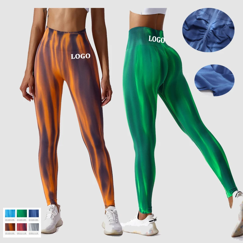 

2022 New High Waist Pants Seamless Hip Lift gym leggings Tie Dye custom peach hip womens yoga pants For Sport workout