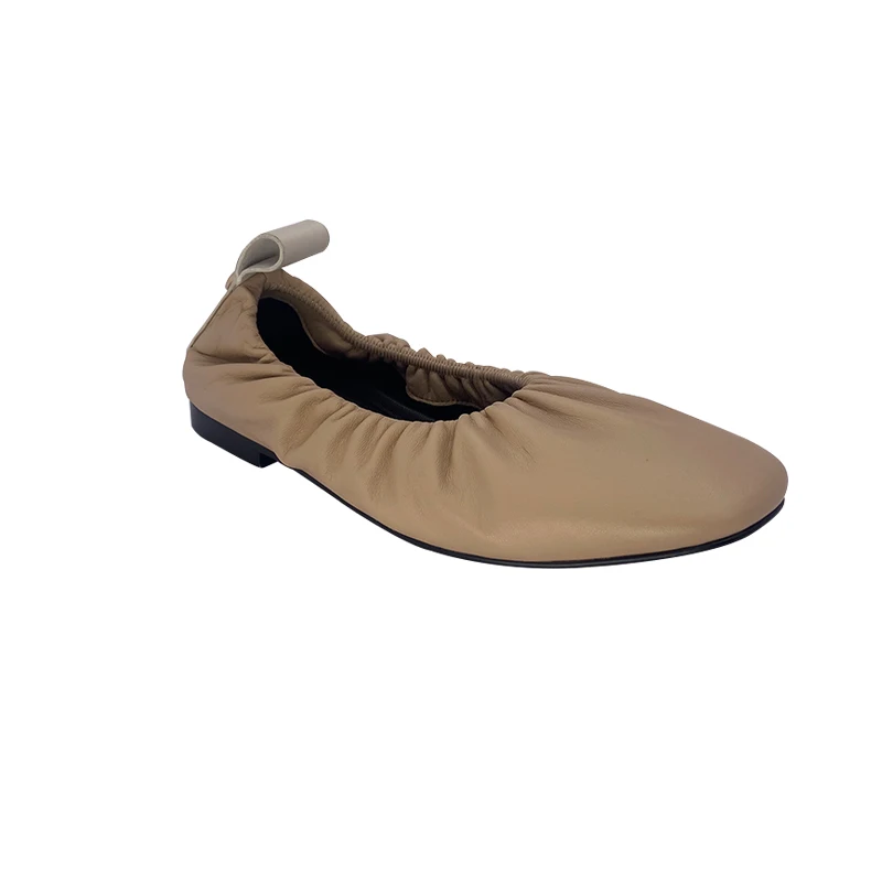 

Hot selling women's flat shoes solid women's boat shoes spring and autumn beige leather pointed casual women's shoes, Customized color