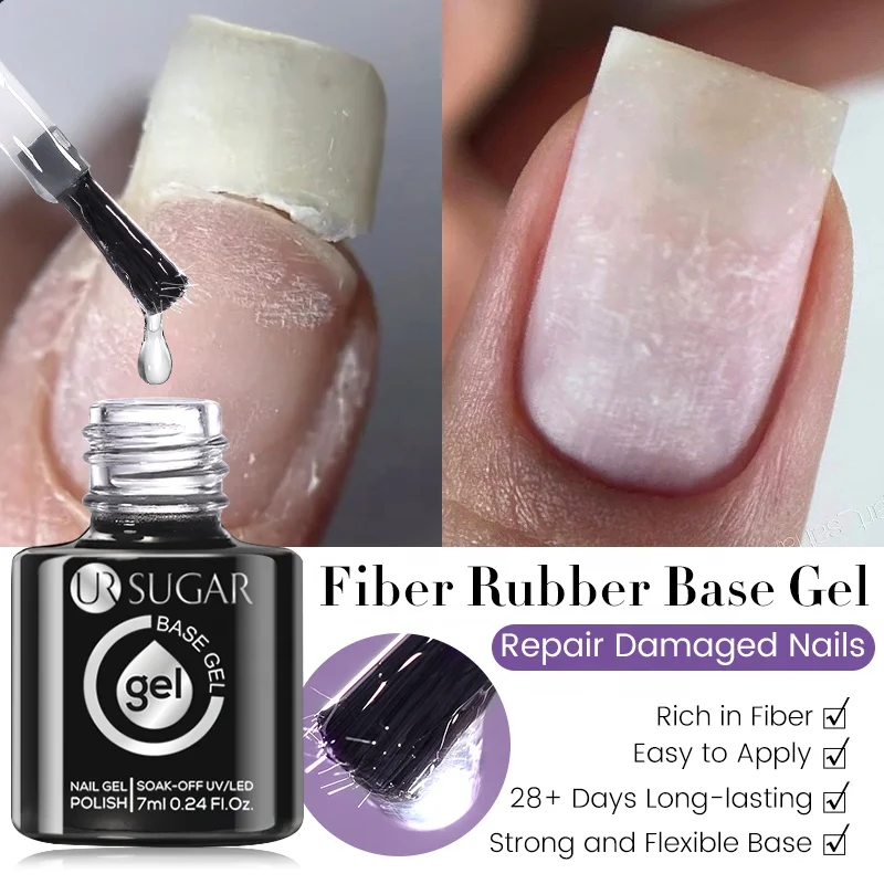

UR SUGAR 7ml Clear Fiber Glass Rubber Base Coat Gel Nail Polish for Nails Reinforce Repair Strengthen