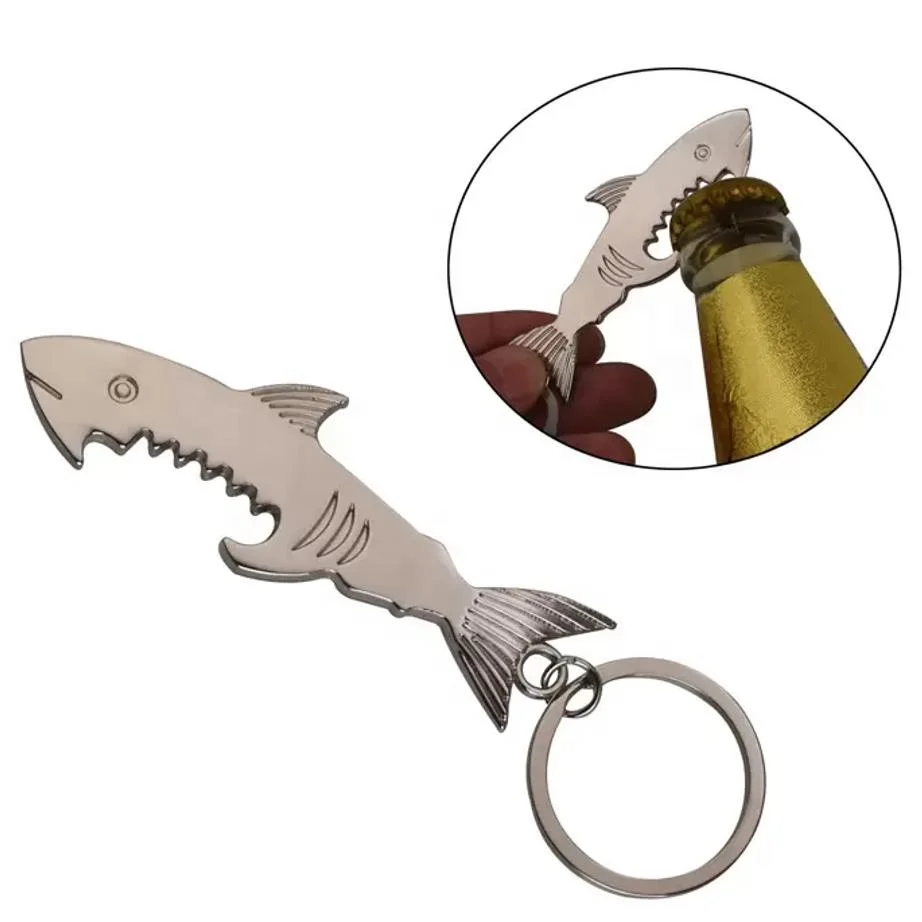 

Business Promotion Gift Bottle Opener Shark Key Chain Creative Cheap Metal Keychain Beer Bottle Opener