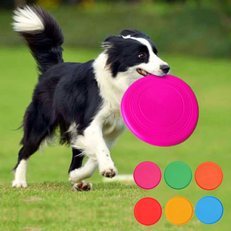 

Pet Dog Training Soft Frisbeed Toy Flying Disc Fetch Silicone Fun Interactive Toy, Blue,red,green,pink,yellow,orange