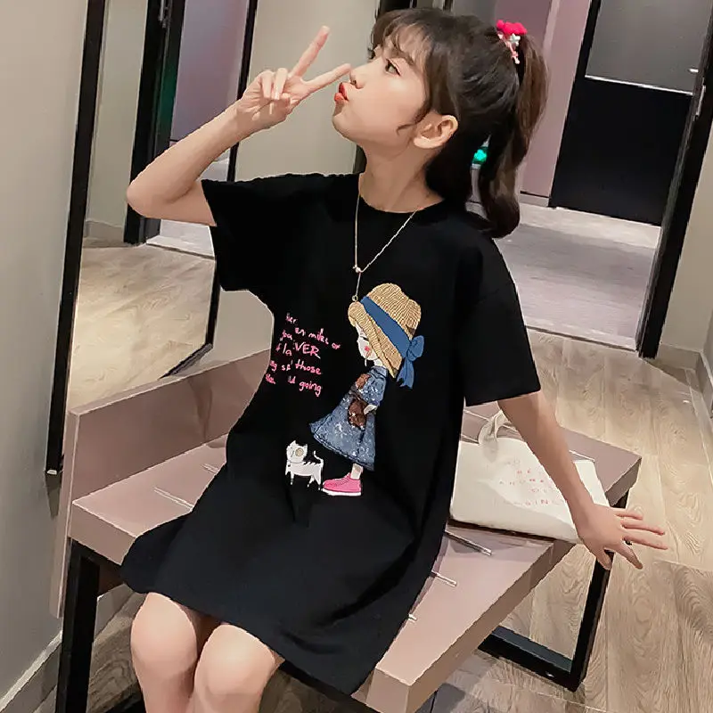

2021 new fashions Casual kids gown Summer Short Sleeve T-shirt for Girls Dress Hot Sale girl gown