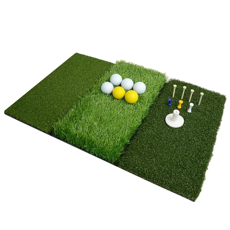 

Indoor Training Golf Practice Mat Portable Tri-Turf Golf Hitting Grass Mat 16"x25" with Golf Accessories, Green